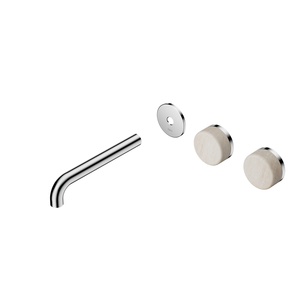 SERENITY WALL BASIN SET 160/185/220MM OFFSET SPOUT WITH ROME TRAVERTINE HANDLE TRIM KIT ONLY CHROME