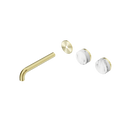 SERENITY WALL BASIN SET 160/185/220MM OFFSET SPOUT WITH ARABESCATO CORCHIA HANDLE TRIM KIT ONLY BRUSHED GOLD