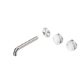 SERENITY WALL BASIN SET 160/185/220MM OFFSET SPOUT WITH ARABESCATO CORCHIA HANDLE TRIM KIT ONLY BRUSHED NICKEL