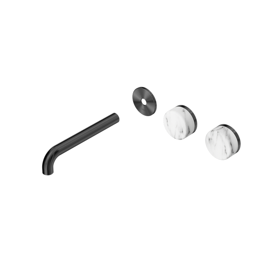 SERENITY WALL BASIN SET 160/185/220MM OFFSET SPOUT WITH ARABESCATO CORCHIA HANDLE TRIM KIT ONLY GUN METAL