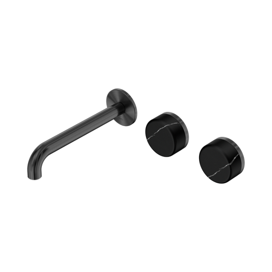 SERENITY WALL BASIN SET 160/185/220MM OFFSET SPOUT WITH MARQUINA GUN METAL