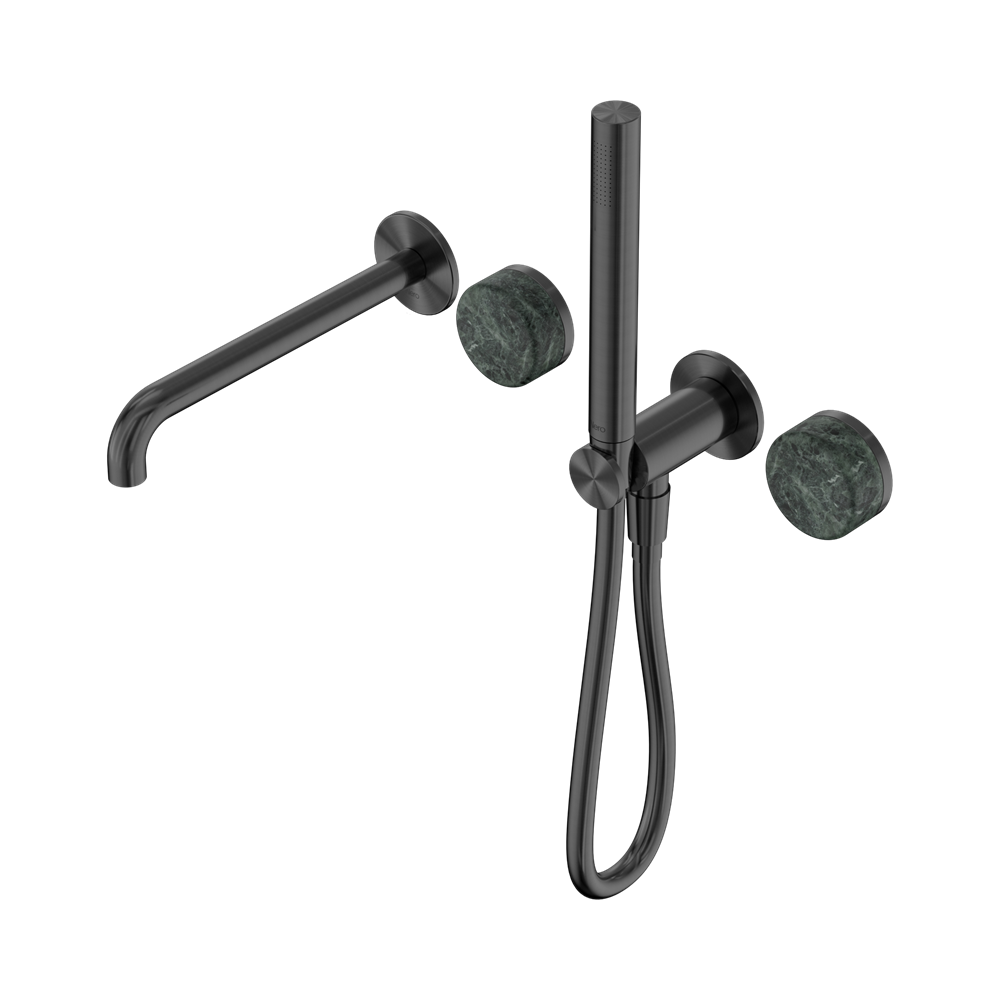 SERENITY PROGRESSIVE SHOWER SYSTEM WITH SPOUT WITH VERDE ALPI HANDLE AND SLIM SHOWER GUN METAL