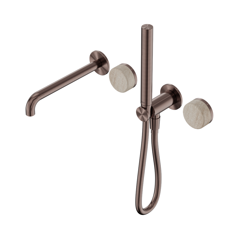 SERENITY PROGRESSIVE SHOWER SYSTEM WITH SPOUT WITH ROME TRAVERTINE HANDLE AND SLIM SHOWER BRUSHED BRONZE