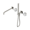 SERENITY PROGRESSIVE SHOWER SYSTEM WITH SPOUT WITH ARABESCATO CORCHIA HANDLE AND SLIM SHOWER BRUSHED NICKEL