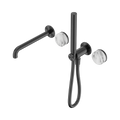 SERENITY PROGRESSIVE SHOWER SYSTEM WITH SPOUT WITH ARABESCATO CORCHIA HANDLE AND SLIM SHOWER GUN METAL