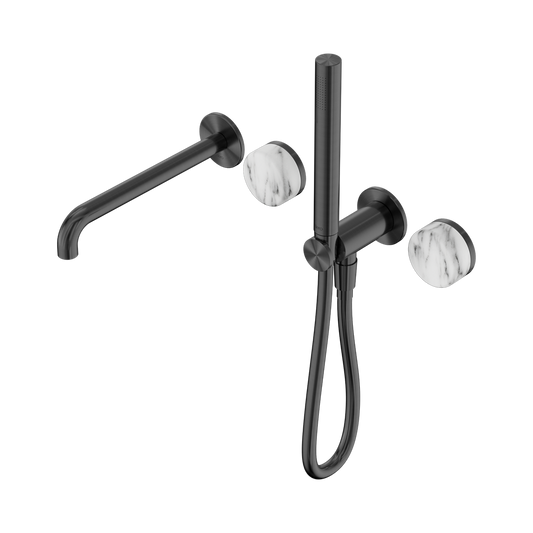 SERENITY PROGRESSIVE SHOWER SYSTEM WITH SPOUT WITH ARABESCATO CORCHIA HANDLE AND SLIM SHOWER GUN METAL