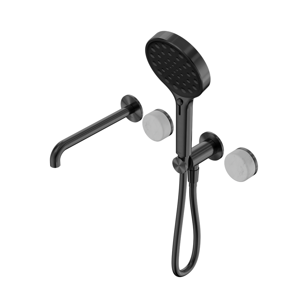 SERENITY PROGRESSIVE SHOWER SYSTEM WITH SPOUT WITH CARRARA HANDLE AND SERENITY HAND SHOWER GUN METAL