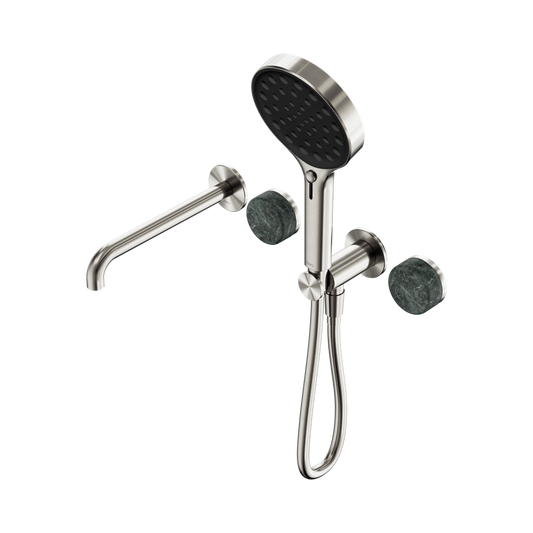 SERENITY PROGRESSIVE SHOWER SYSTEM WITH SPOUT WITH VERDE ALPI HANDLE AND SERENITY HAND SHOWER BRUSHED NICKEL