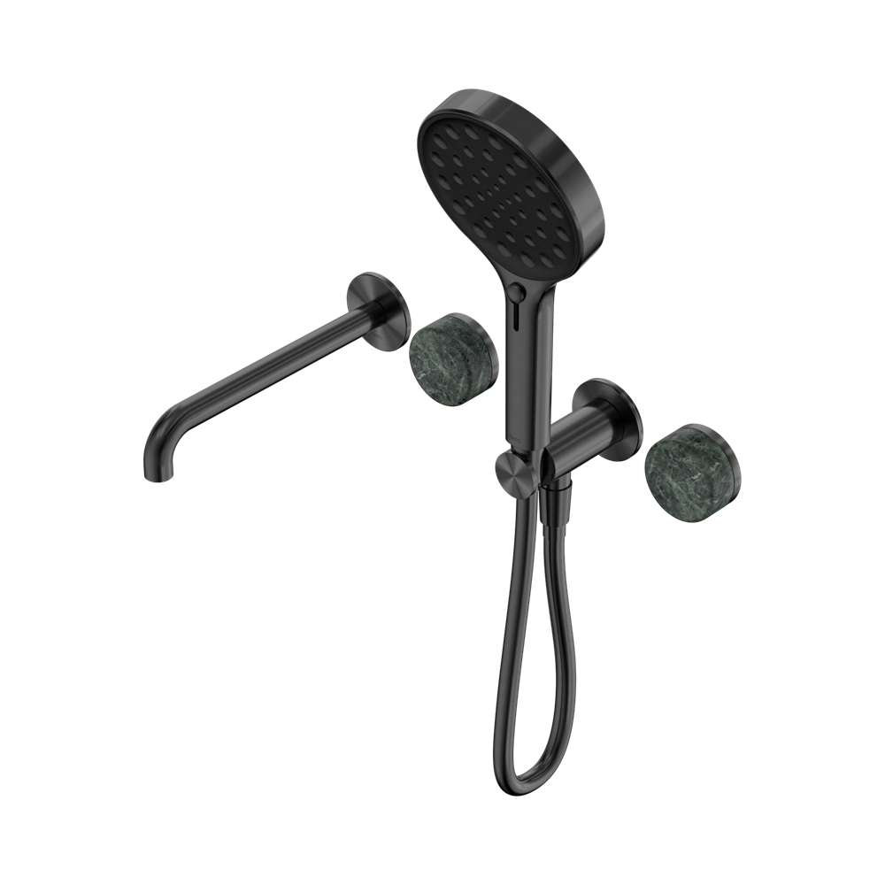 SERENITY PROGRESSIVE SHOWER SYSTEM WITH SPOUT WITH VERDE ALPI HANDLE AND SERENITY HAND SHOWER GUN METAL