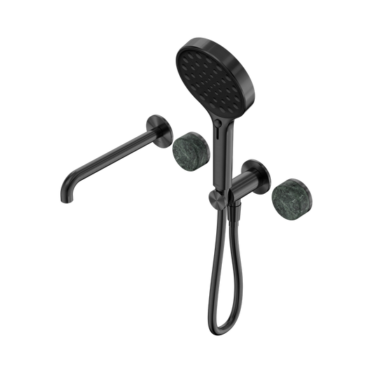 SERENITY PROGRESSIVE SHOWER SYSTEM WITH SPOUT WITH VERDE ALPI HANDLE AND SERENITY HAND SHOWER GUN METAL