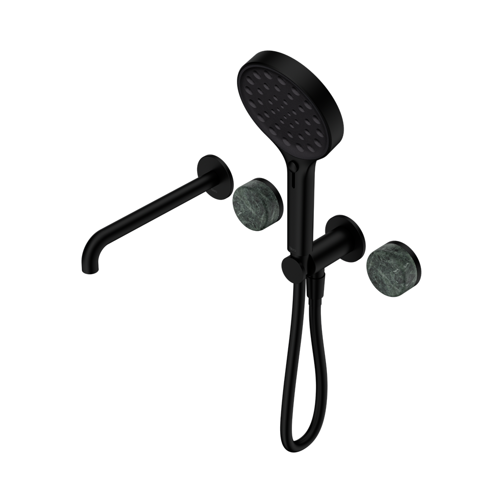 SERENITY PROGRESSIVE SHOWER SYSTEM WITH SPOUT WITH VERDE ALPI HANDLE AND SERENITY HAND SHOWER MATTE BLACK