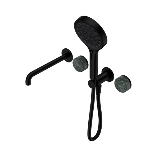 SERENITY PROGRESSIVE SHOWER SYSTEM WITH SPOUT WITH VERDE ALPI HANDLE AND SERENITY HAND SHOWER MATTE BLACK