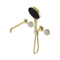 SERENITY PROGRESSIVE SHOWER SYSTEM WITH SPOUT WITH ROME TRAVERTINE HANDLE AND SERENITY HAND SHOWER BRUSHED GOLD