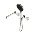 SERENITY PROGRESSIVE SHOWER SYSTEM WITH SPOUT WITH ARABESCATO CORCHIA HANDLE AND SERENITY HAND SHOWER BRUSHED NICKEL