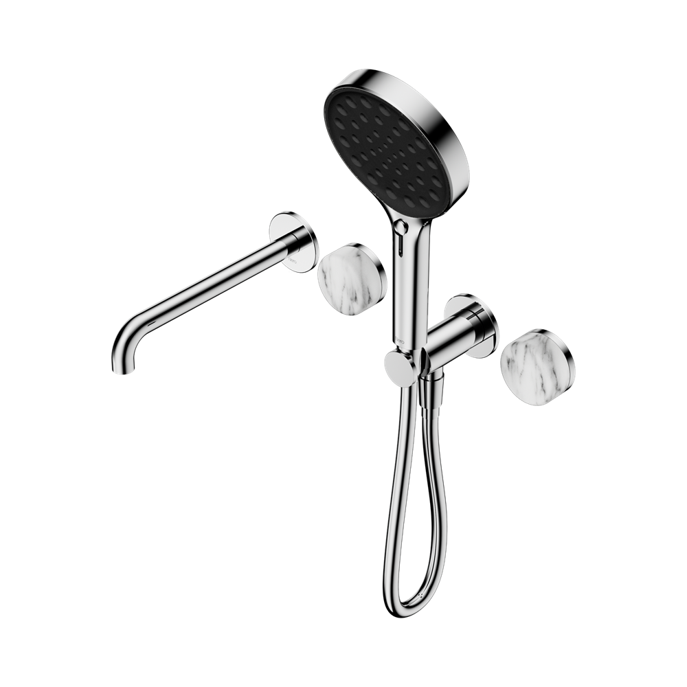 SERENITY PROGRESSIVE SHOWER SYSTEM WITH SPOUT WITH ARABESCATO CORCHIA HANDLE AND SERENITY HAND SHOWER CHROME