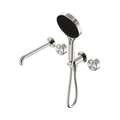 SERENITY PROGRESSIVE SHOWER SYSTEM WITH SPOUT WITH METAL HANDLE AND SERENITY HAND SHOWER BRUSHED NICKEL
