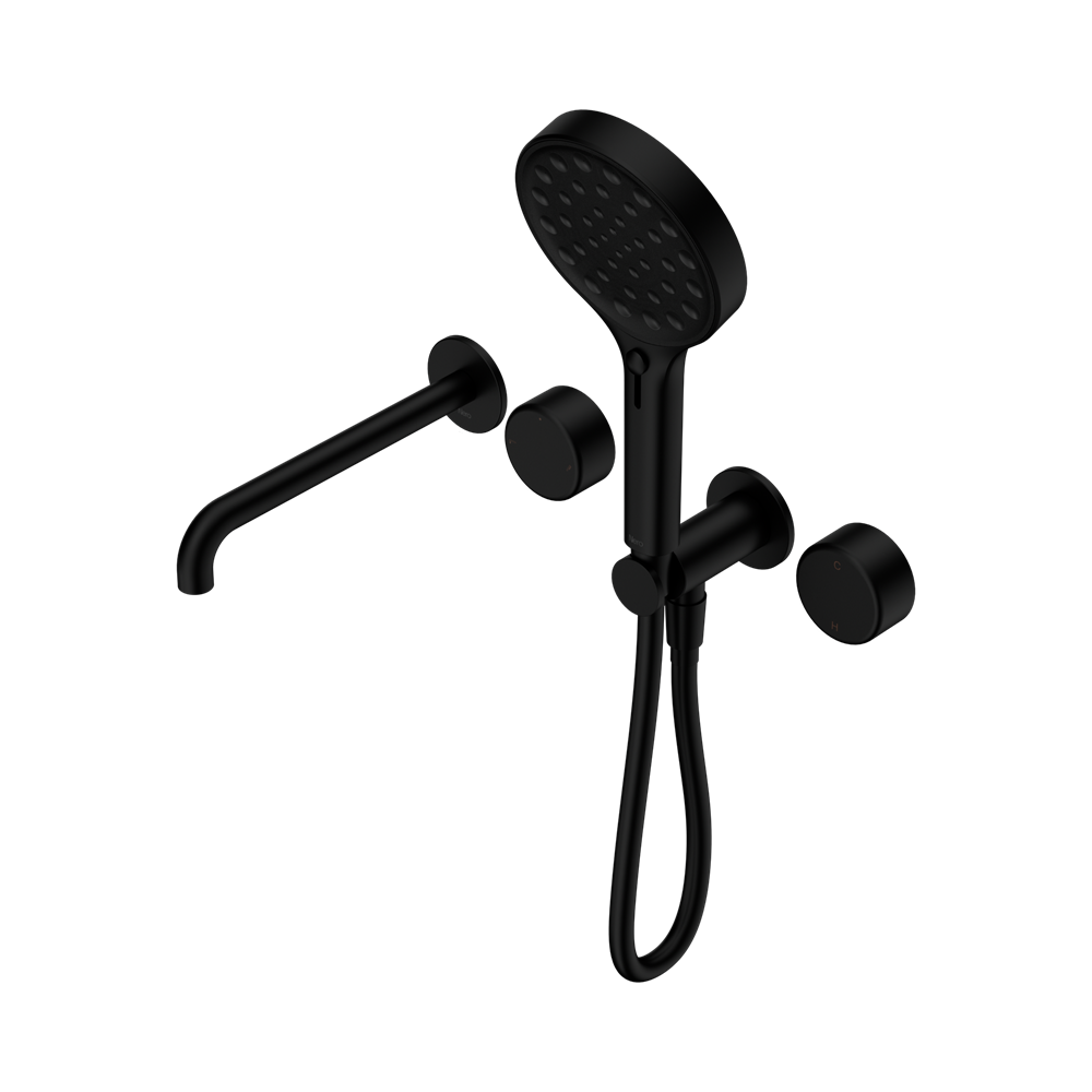 SERENITY PROGRESSIVE SHOWER SYSTEM WITH SPOUT WITH METAL HANDLE AND SERENITY HAND SHOWER MATTE BLACK