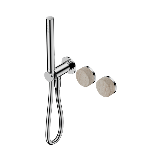 SERENITY PROGRESSIVE SHOWER SYSTEM WITH ROME TRAVERTINE HANDLE AND SLIM SHOWER CHROME