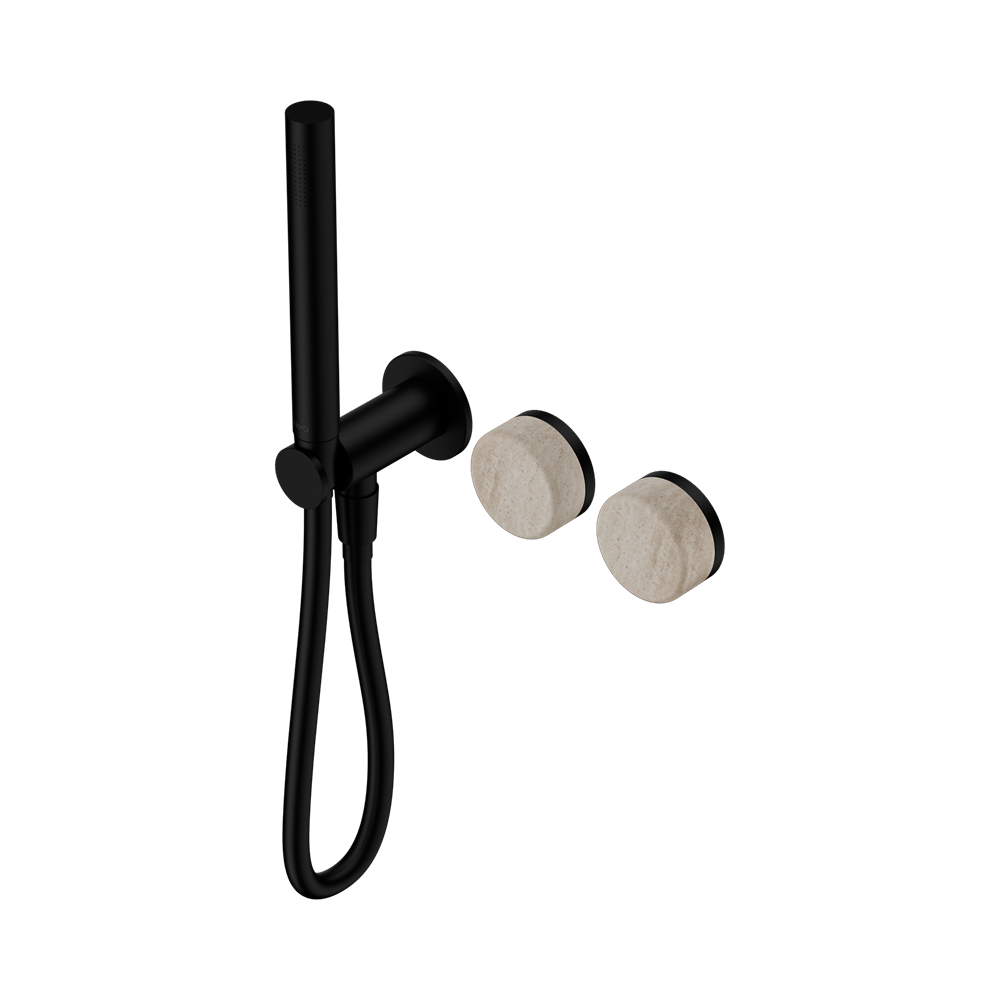 SERENITY PROGRESSIVE SHOWER SYSTEM WITH ROME TRAVERTINE HANDLE AND SLIM SHOWER MATTE BLACK