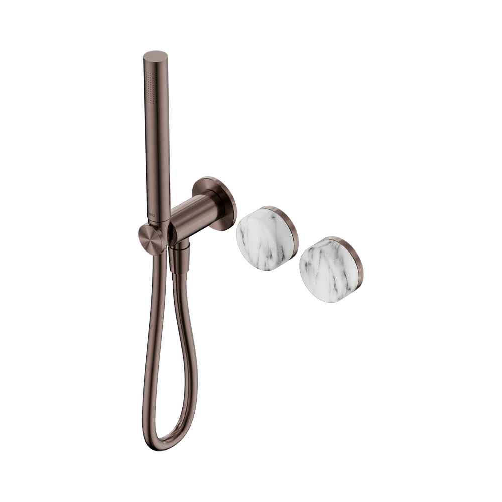 SERENITY PROGRESSIVE SHOWER SYSTEM WITH ARABESCATO CORCHIA HANDLE AND SLIM SHOWER BRUSHED BRONZE