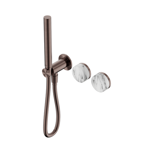 SERENITY PROGRESSIVE SHOWER SYSTEM WITH ARABESCATO CORCHIA HANDLE AND SLIM SHOWER BRUSHED BRONZE