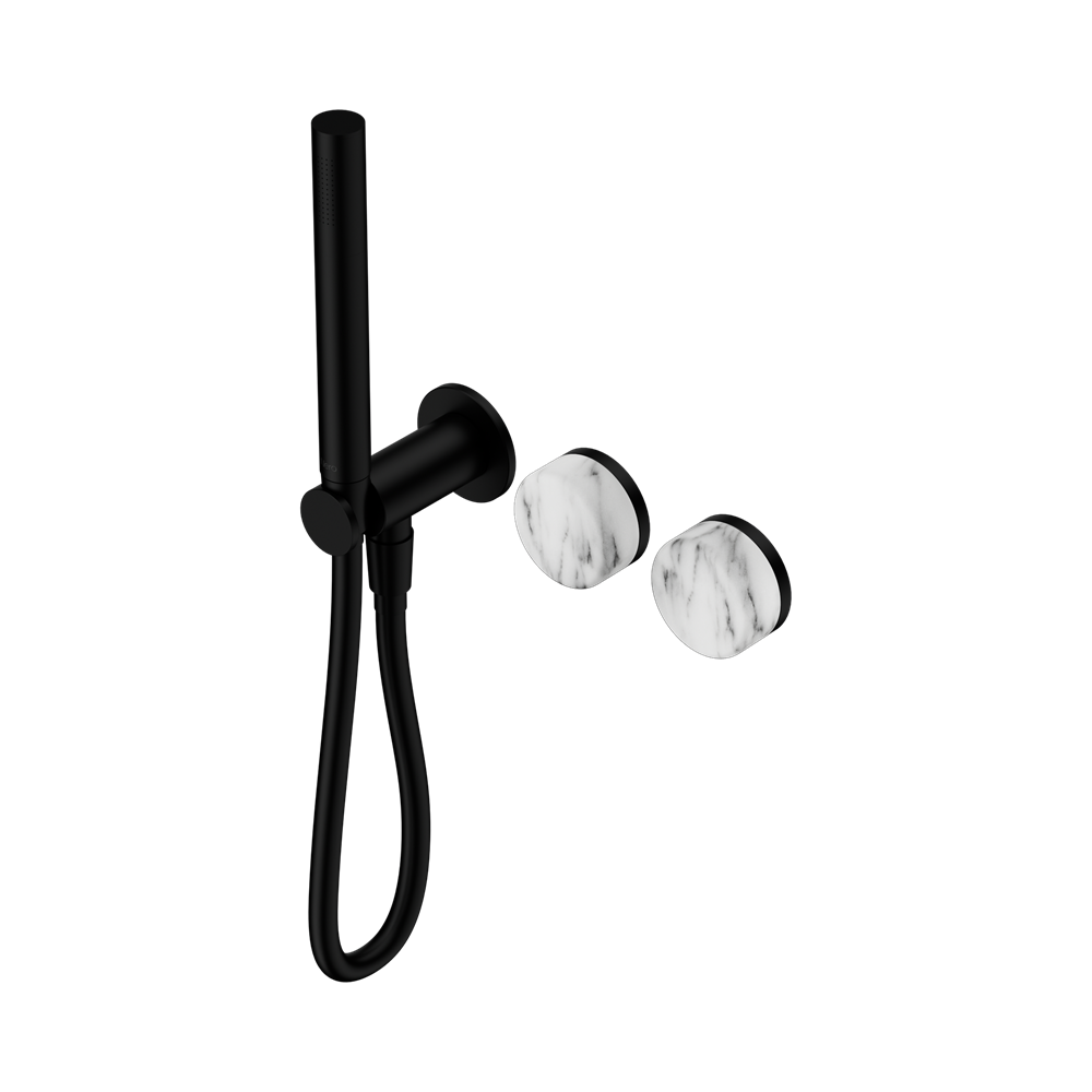 SERENITY PROGRESSIVE SHOWER SYSTEM WITH ARABESCATO CORCHIA HANDLE AND SLIM SHOWER MATTE BLACK