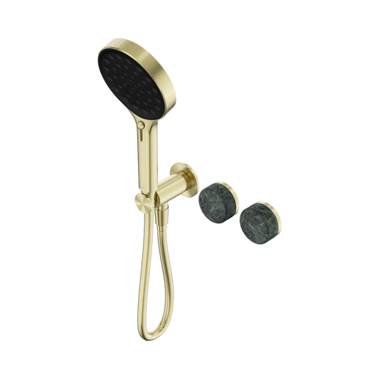 SERENITY PROGRESSIVE SHOWER SYSTEM WITH VERDE ALPI HANDLE AND SERENITY HAND SHOWER BRUSHED GOLD