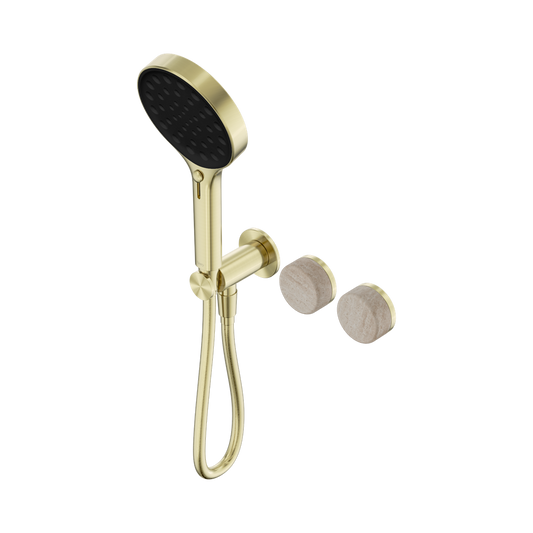 SERENITY PROGRESSIVE SHOWER SYSTEM WITH ROME TRAVERTINE HANDLE AND SERENITY HAND SHOWER BRUSHED GOLD