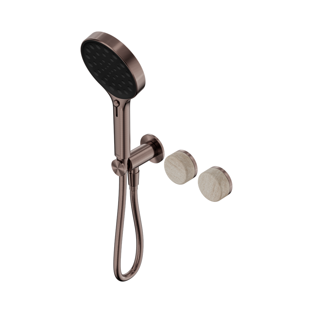 SERENITY PROGRESSIVE SHOWER SYSTEM WITH ROME TRAVERTINE HANDLE AND SERENITY HAND SHOWER BRUSHED BRONZE