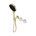 SERENITY PROGRESSIVE SHOWER SYSTEM WITH ARABESCATO CORCHIA HANDLE AND SERENITY HAND SHOWER BRUSHED GOLD