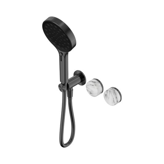 SERENITY PROGRESSIVE SHOWER SYSTEM WITH ARABESCATO CORCHIA HANDLE AND SERENITY HAND SHOWER GUN METAL