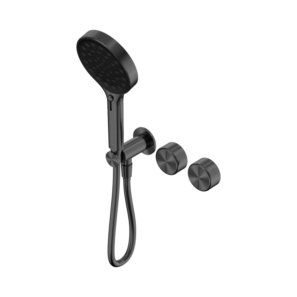 SERENITY PROGRESSIVE SHOWER SYSTEM WITH METAL HANDLE AND SERENITY HAND SHOWER GUN METAL