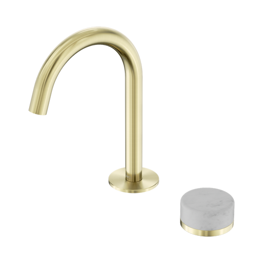 SERENITY PROGRESSIVE BASIN MIXER ARC SPOUT WITH CARRARA HANDLE BRUSHED GOLD
