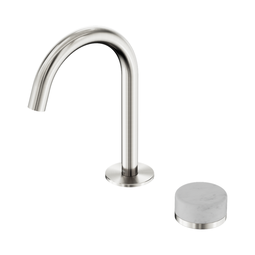 SERENITY PROGRESSIVE BASIN MIXER ARC SPOUT WITH CARRARA HANDLE BRUSHED NICKEL
