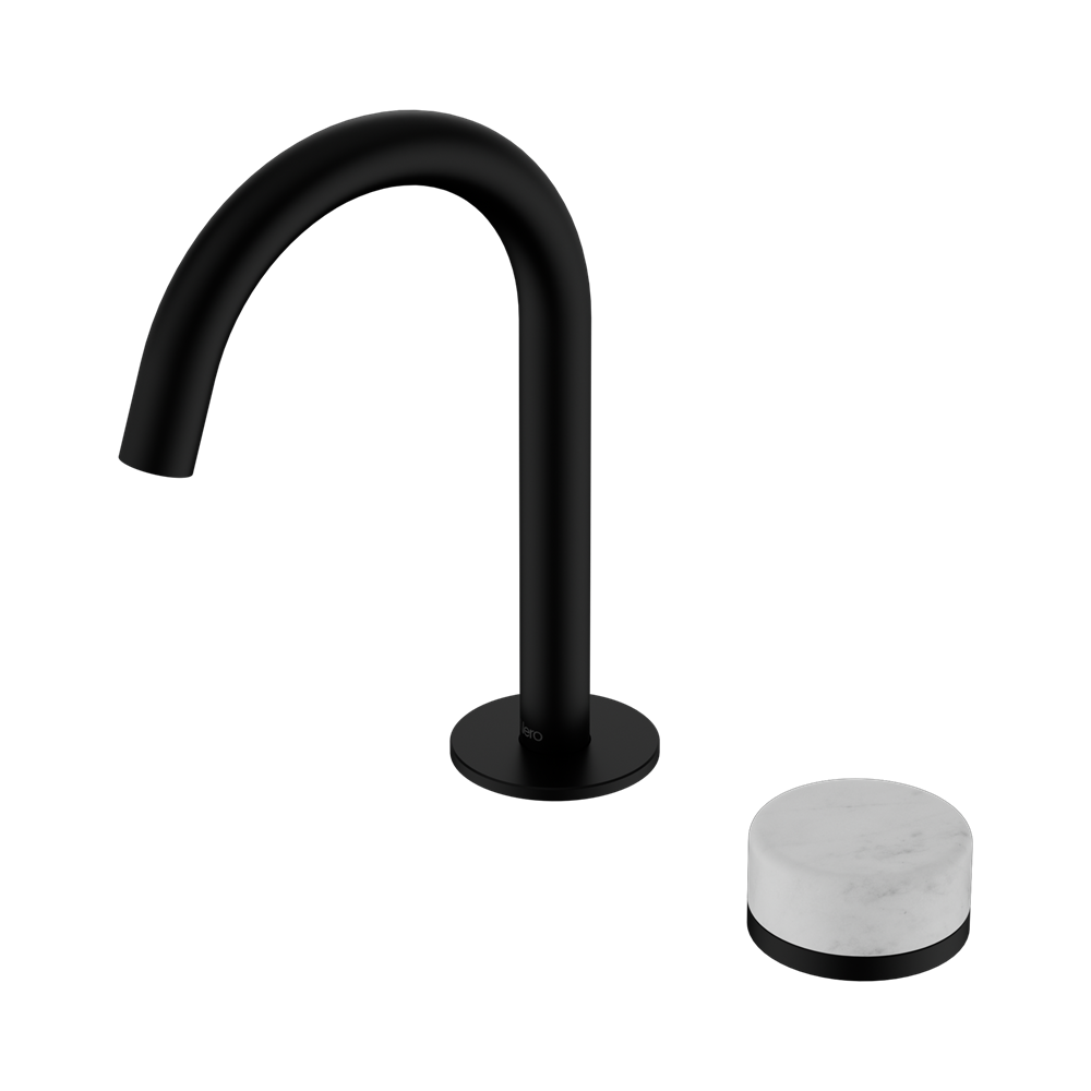 SERENITY PROGRESSIVE BASIN MIXER ARC SPOUT WITH CARRARA HANDLE MATTE BLACK
