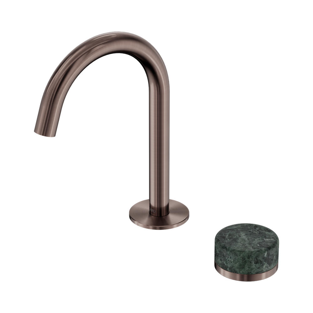SERENITY PROGRESSIVE BASIN MIXER ARC SPOUT WITH VERDE ALPI HANDLE BRUSHED BRONZE