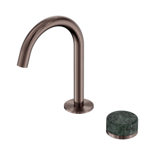 SERENITY PROGRESSIVE BASIN MIXER ARC SPOUT WITH VERDE ALPI HANDLE BRUSHED BRONZE