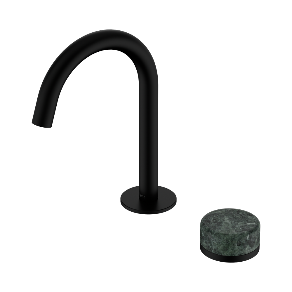 SERENITY PROGRESSIVE BASIN MIXER ARC SPOUT WITH VERDE ALPI HANDLE MATTE BLACK
