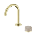 SERENITY PROGRESSIVE BASIN MIXER ARC SPOUT WITH ROME TRAVERTINE HANDLE BRUSHED GOLD