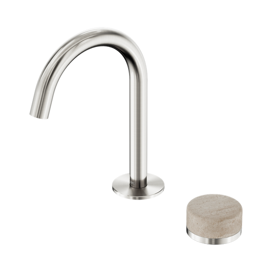 SERENITY PROGRESSIVE BASIN MIXER ARC SPOUT WITH ROME TRAVERTINE HANDLE BRUSHED NICKEL