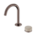 SERENITY PROGRESSIVE BASIN MIXER ARC SPOUT WITH ROME TRAVERTINE HANDLE BRUSHED BRONZE