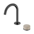 SERENITY PROGRESSIVE BASIN MIXER ARC SPOUT WITH ROME TRAVERTINE HANDLE GUN METAL