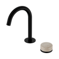SERENITY PROGRESSIVE BASIN MIXER ARC SPOUT WITH ROME TRAVERTINE HANDLE MATTE BLACK