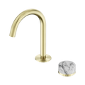 SERENITY PROGRESSIVE BASIN MIXER ARC SPOUT WITH ARABESCATO CORCHIA HANDLE BRUSHED GOLD