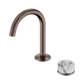 SERENITY PROGRESSIVE BASIN MIXER ARC SPOUT WITH ARABESCATO CORCHIA HANDLE BRUSHED BRONZE
