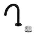 SERENITY PROGRESSIVE BASIN MIXER ARC SPOUT WITH ARABESCATO CORCHIA HANDLE MATTE BLACK