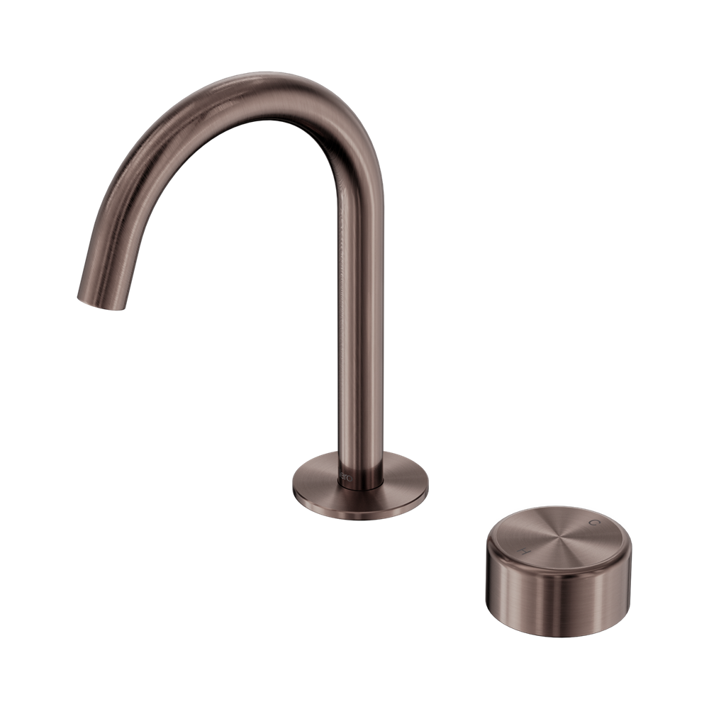 SERENITY PROGRESSIVE BASIN MIXER ARC SPOUT WITH METAL HANDLE BRUSHED BRONZE