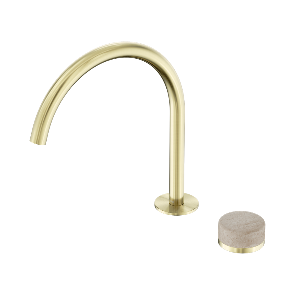 SERENITY PROGRESSIVE BATH/KITCHEN MIXER ARC SPOUT WITH ROME TRAVERTINE HANDLE BRUSHED GOLD