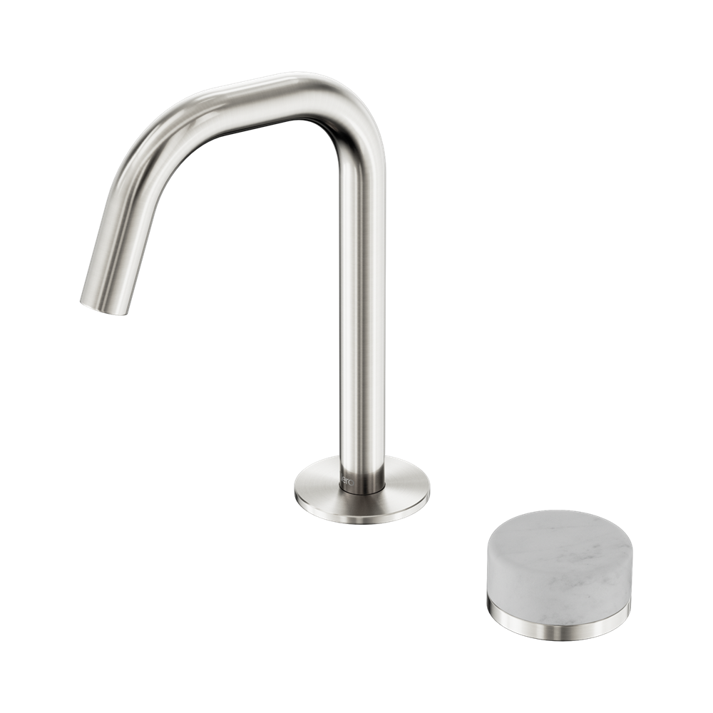 SERENITY PROGRESSIVE BASIN MIXER EDGE SPOUT WITH CARRARA HANDLE BRUSHED NICKEL