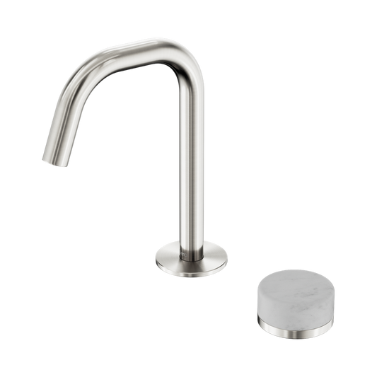 SERENITY PROGRESSIVE BASIN MIXER EDGE SPOUT WITH CARRARA HANDLE BRUSHED NICKEL